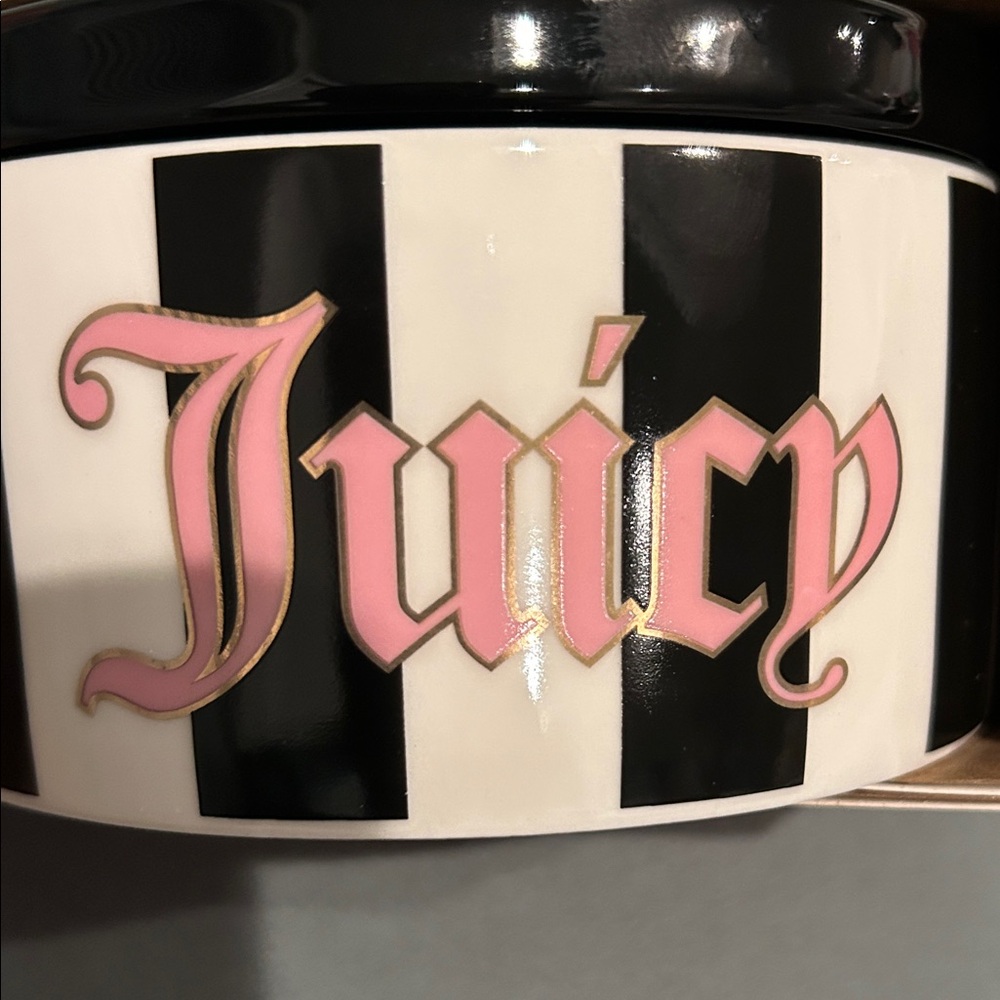 Juicy Couture Black and White Ceramic Jar with Pink Accents NIB - Picture 5 of 8
